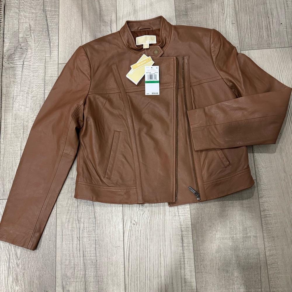Michael Kors Cognac Leather Moto Jacket